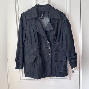 Women’s Light Black Cotton Denim Double Breasted Blazer Style Jean Jacket SizeXL